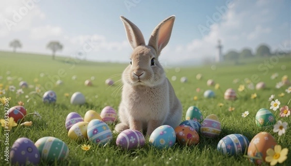 Obraz easter bunny and easter eggs, generative ai
