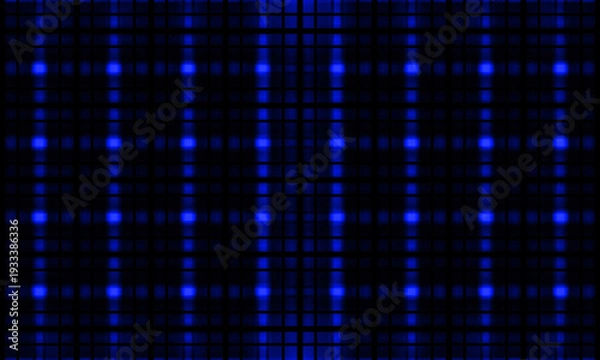 Obraz 黒色のグラデーションのあるグリッドのような背景に青の光る、ぼかしのある格子のような柄、模様のテクノロジーやデジタルのイメージでデザインした壁紙、グラフィックの素材