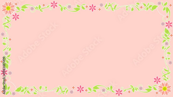Obraz ピンク色の可愛い花と植物フレーム型背景
