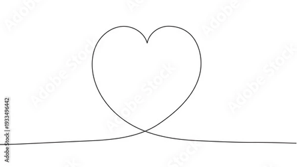 Obraz 一筆書きの大きなハートの線画フレーム。一本の黒い糸がハートを紡ぐデザイン。愛情のシンボル背景。編集可能なベクター素材