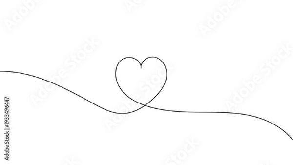 Obraz 一筆書きのハートの線画。一本の黒い糸がハートを紡ぐデザイン。愛情のシンボル背景。編集可能なベクター素材