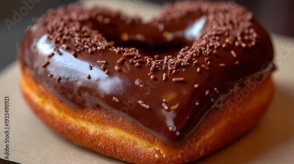 Obraz チョコレートをたっぷりコーティングした可愛らしいハート型のドーナツ