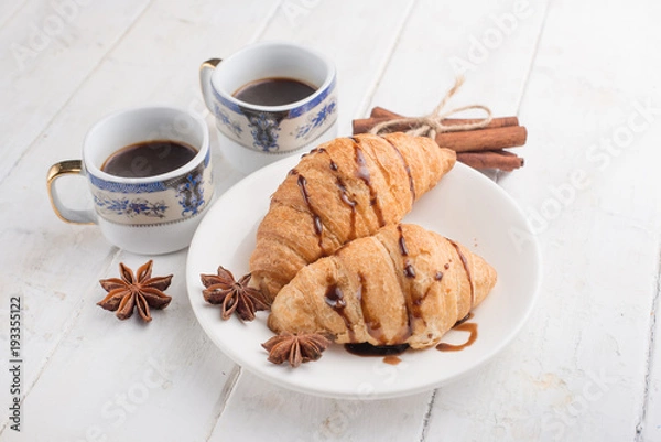 Fototapeta croissant and coffee
