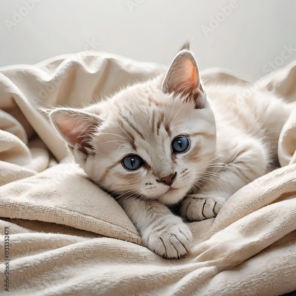 Obraz ミヌエットの子猫の穏やかな伏せる姿