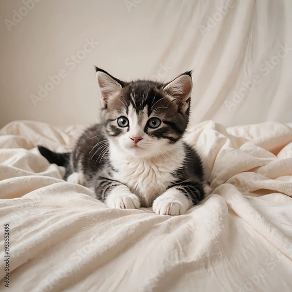 Obraz 横になってくつろぐミヌエットの子猫イラスト