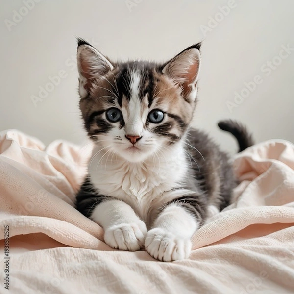 Obraz ミヌエットの子猫が伏せてこちらを見る姿