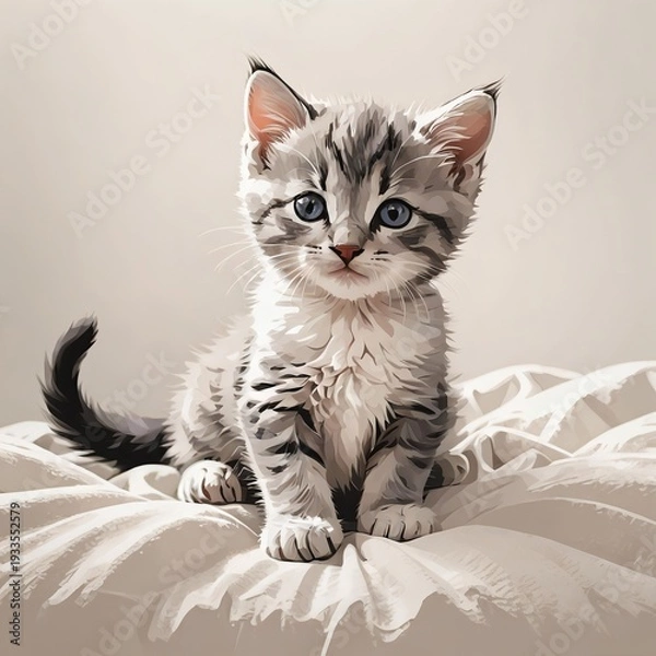 Obraz 伏せポーズが印象的なミヌエットの子猫