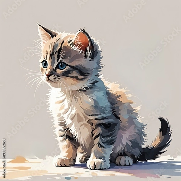 Obraz 床に座るミヌエットの子猫のイラスト