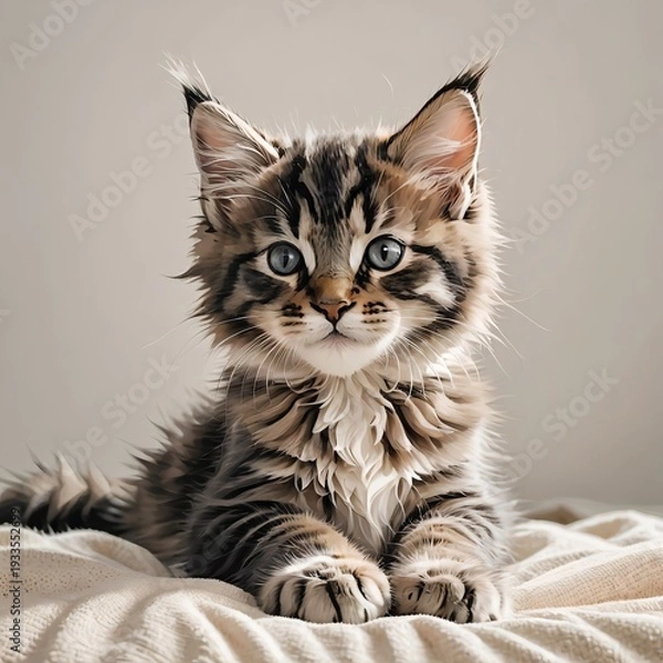 Obraz メインクーンの子猫の安心した寝転びポーズ