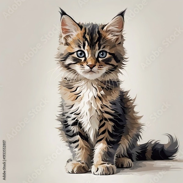 Obraz 可愛く座るメインクーンの子猫イラスト