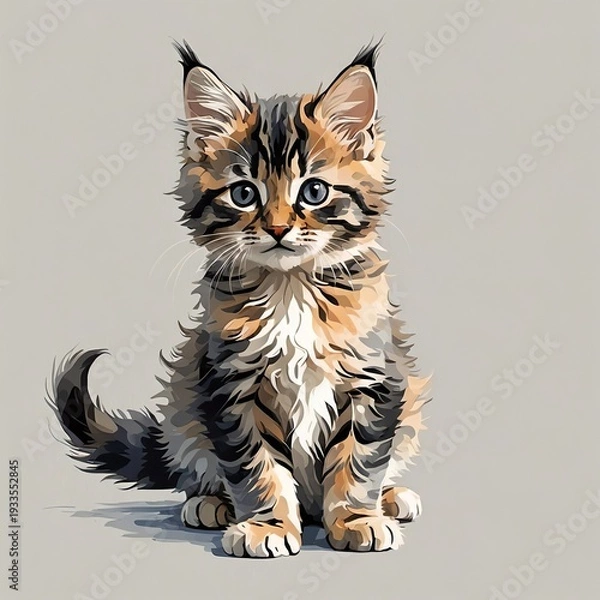 Obraz メインクーンの子猫の愛らしい座り姿