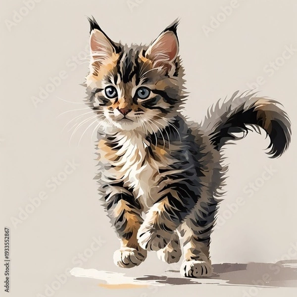 Obraz 粋よいよく動くメインクーンの子猫のイラスト