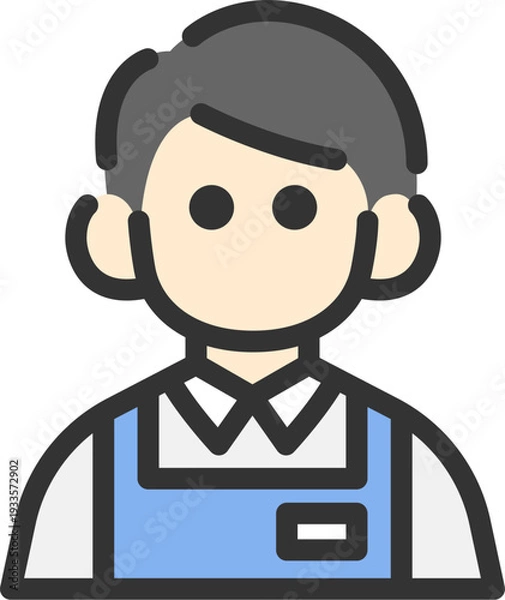 Obraz スーパーの男性店員のアイコン（線画カラー）のイラスト