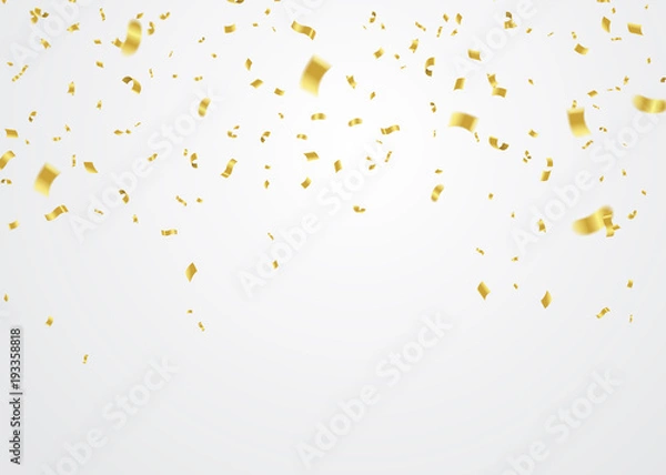 Obraz Golden Confetti Falling On White Background. Vector Illustration