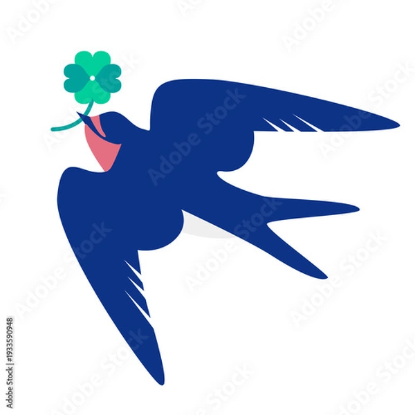 Obraz 四葉のクローバーとツバメのイラスト