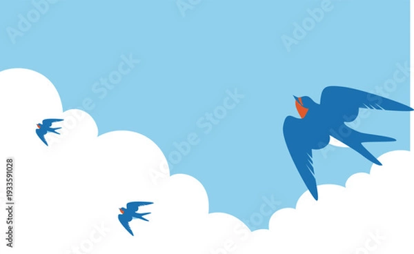 Obraz 青空に飛び立つツバメの背景イラストフレーム