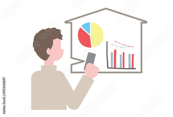 Obraz 家の光熱費の使用状況をスマホで確認する男性