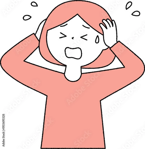 Obraz 頭を抱えて困っている若い女性単色