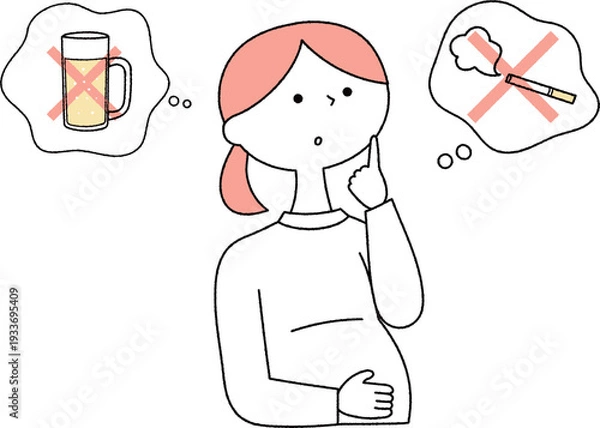 Obraz 飲酒や喫煙について考える妊婦さん単色