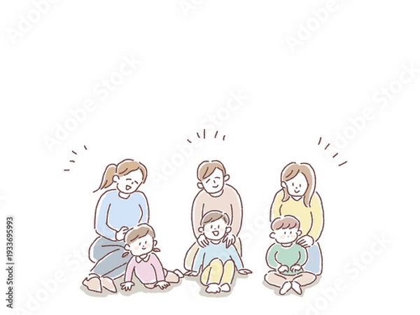 Obraz 座った小さい子供と女性