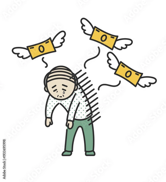 Obraz 老後破産をするシニア男性のイラスト