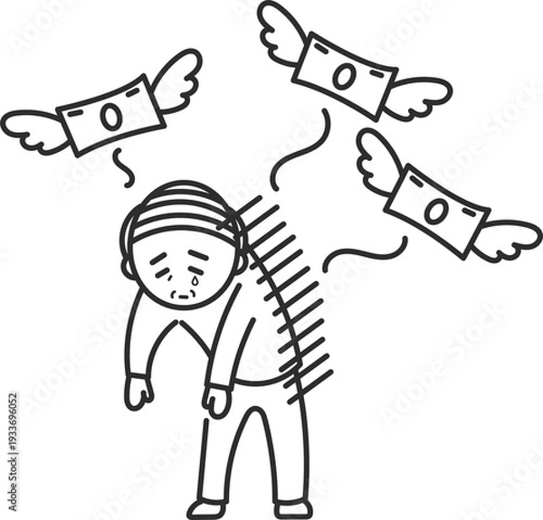 Obraz 老後破産をするシニア男性のイラスト　線画のみ