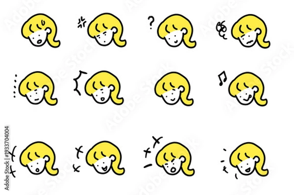 Obraz 女性の顔セット　喜怒哀楽