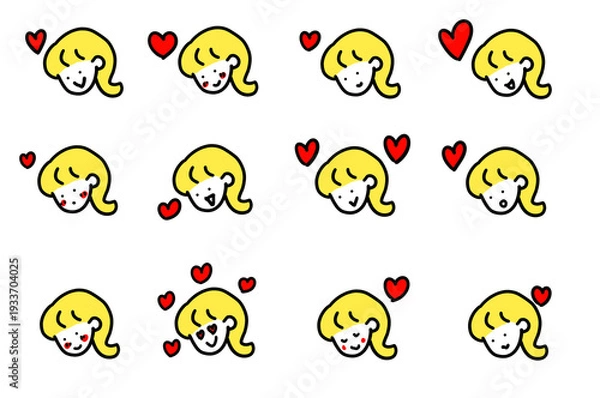 Obraz 女性の顔セット　好き　大好き　ちょっと好きかも