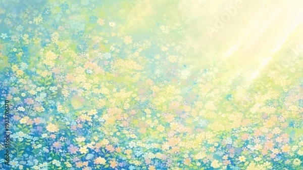 Obraz 春の野原に咲く可憐な小花を油彩風のタッチで表現した華やかな背景。