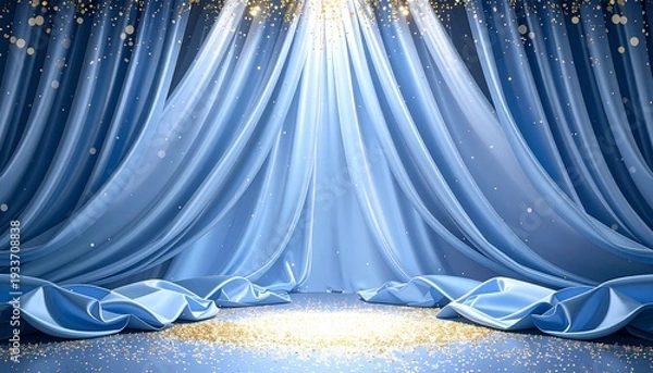 Obraz 輝く星屑と落ち着いた青い幕が織りなすラグジュアリーな夜の舞台空間