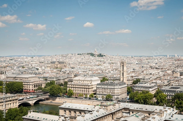 Fototapeta Aerial view of Paris towards Montmartre