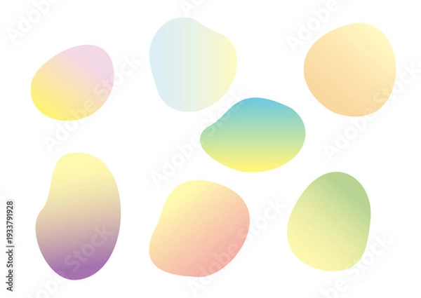 Obraz  丸い曲線フォルムのグラデーションフレームセット、イエロー、ブルー、パープル、ピンク