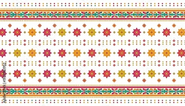 Obraz メキシコの民俗芸術スタイルで明るい色の幾何学模様のシンプルな壁紙パターン