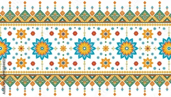 Obraz メキシコの民俗芸術スタイルで明るい色の幾何学模様のシンプルな壁紙パターン