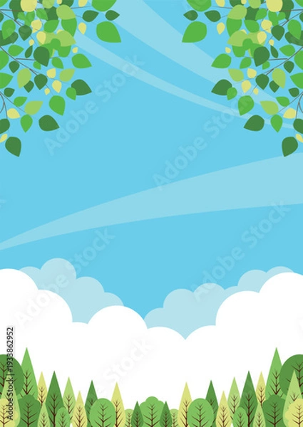 Obraz 森林背景、縦、かわいい、イラスト、シンプル