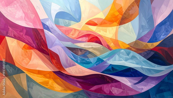 Obraz カラフルな曲線が重なる抽象アートのテクスチャ素材