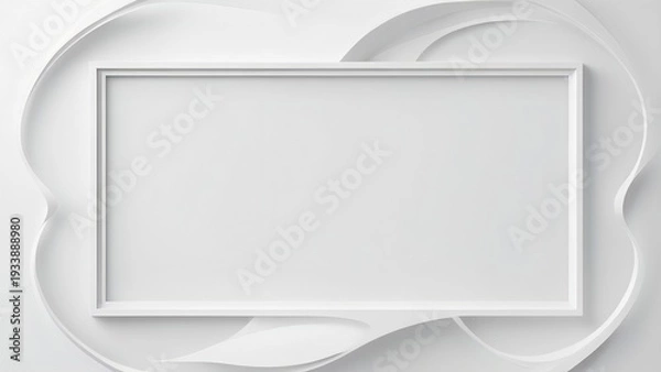 Obraz 流線を活かしたシンプルなピュアホワイトの抽象フレーム