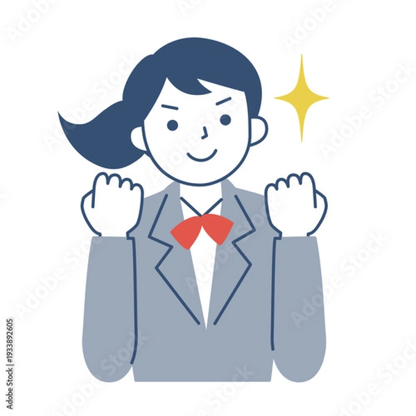 Obraz ガッツポーズをする女子学生の上半身