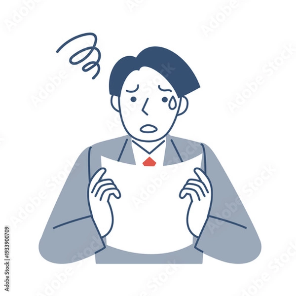 Obraz 困った表情の男子学生の上半身