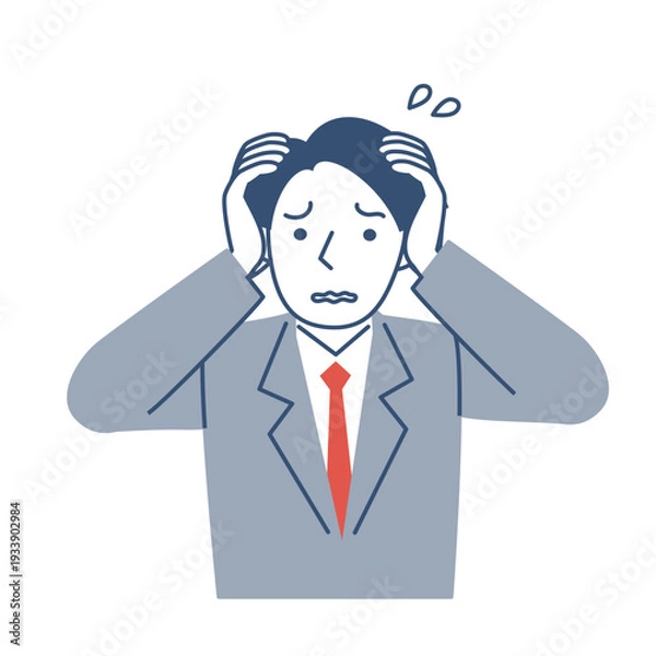 Obraz 困った表情の男子学生の上半身