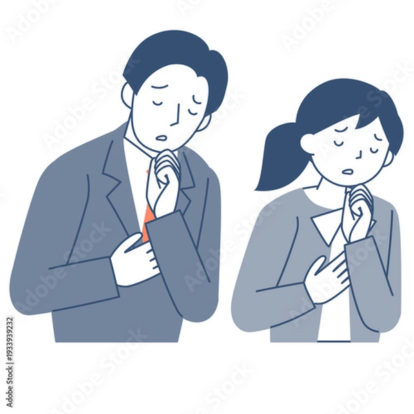 Obraz 悩む若い女性と若い男性の上半身