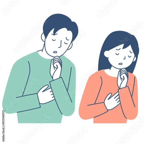 Obraz 悩む若い女性と若い男性の上半身