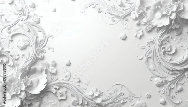 Obraz 白い立体的な花のフレーム素材