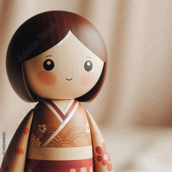 Obraz 優しい微笑みを浮かべるモダンなデザインの創作こけし