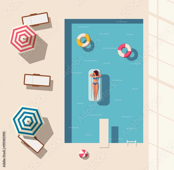 Obraz Hello summer. Swimming pool. Flat vector illustration.