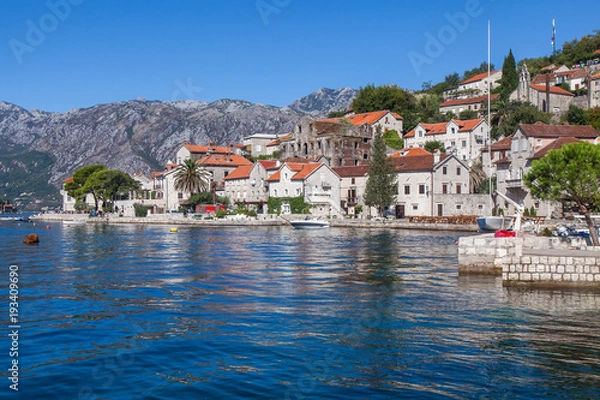 Obraz View of the City of Perast on the shore of Kotor Bay. Montenegro. 