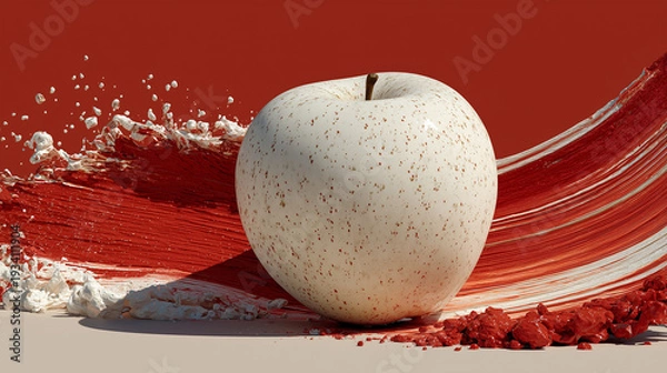 Obraz 赤いブラシストロークと白いリンゴ｜和モダンなコンセプトアート