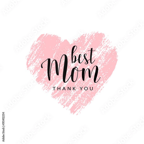 Fototapeta Happy Mother's day card, badge. Pink trace of heart with text on white. Romantic vector illustration. Vector card for Mother's day. Love Mom concept