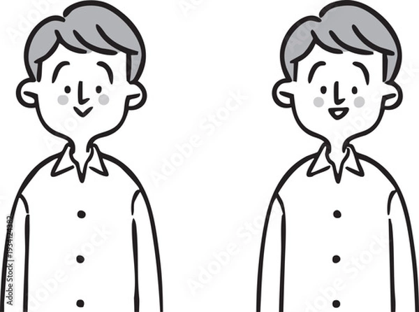 Obraz 男性　上半身　ベクター（モノクロ）