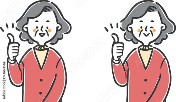 Obraz グッドサインをするシニア女性　上半身　ベクター